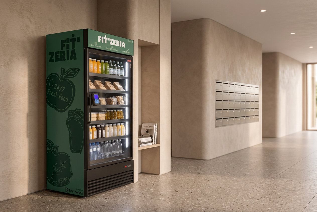 Fresh Vending unit in an apartment building lobby